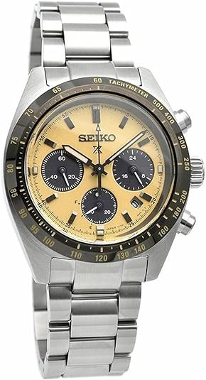 Seiko Speedtimer Solar Chronograph Gold Dial Stainless Steel Mens Watch SSC817