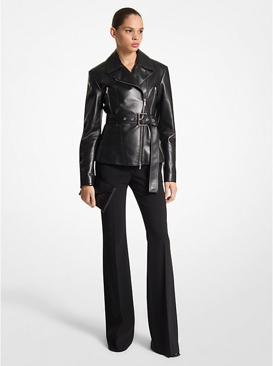 MICHAEL KORS COLLECTION Plongé Leather Belted Moto Jacket