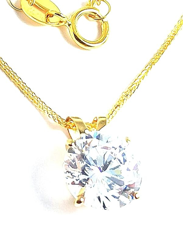 18k SOLID Gold LUXURY WOMENS DAY gift for her 8mm Diamond Necklace Pendant 1.5 carat SOLITAIRE DIAMOND Floating Diamond Necklace Yellow gold HANDMADE Jewellery for women Bday Anniversary WOMENS DAY