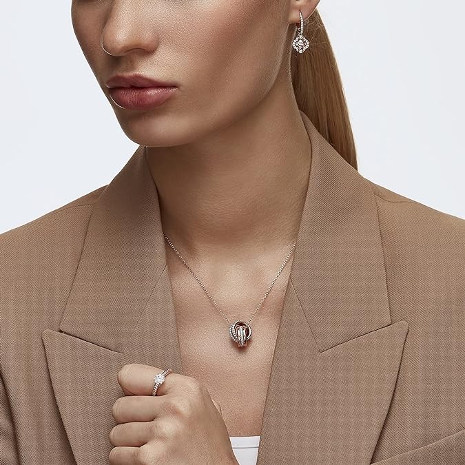 Swarovski Jewelry Crystal Elegance Necklace Collection, with Crystals and Clear Stones on Rhodium and Rose Gold-Tone Finished Meta