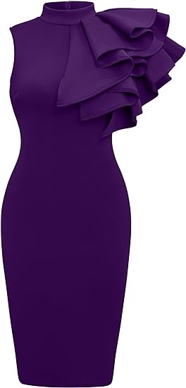 Memoriesea Women's Ruffle Sleeveless Bodycon Knee Length Party Pencil Midi Dress