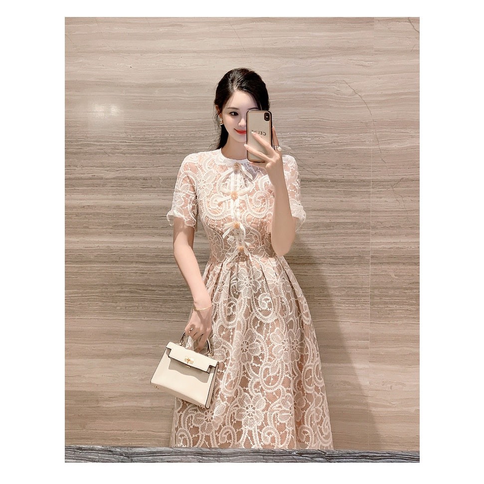 French High-End Super Beautiful Lace Long Dress Women's 2024 New Summer Light Luxury Vintage Elegant Runway Dresses