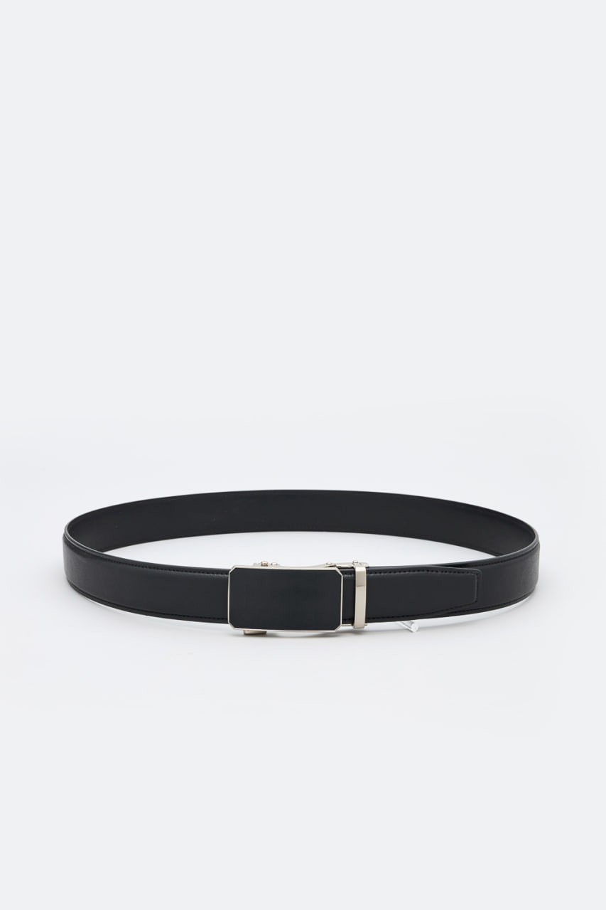 Black tumbled automatic buckle leather belt