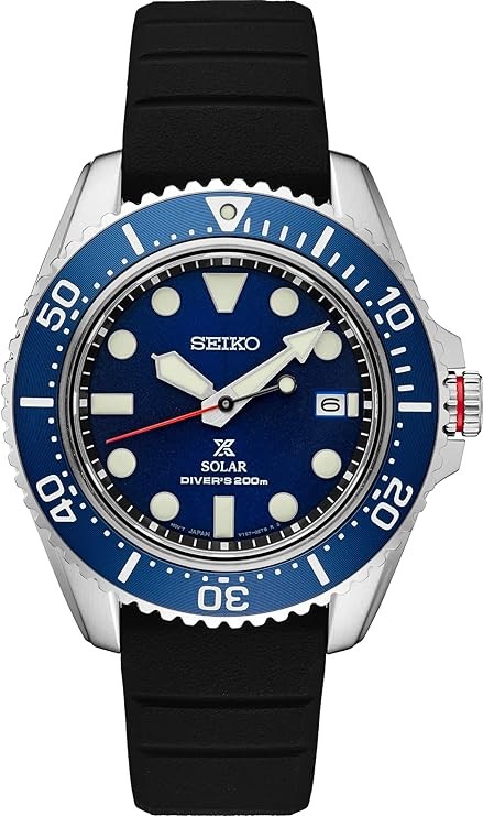 SEIKO PROSPEX Solar Diver's Blue Dial Black Rubber Watch SNE593