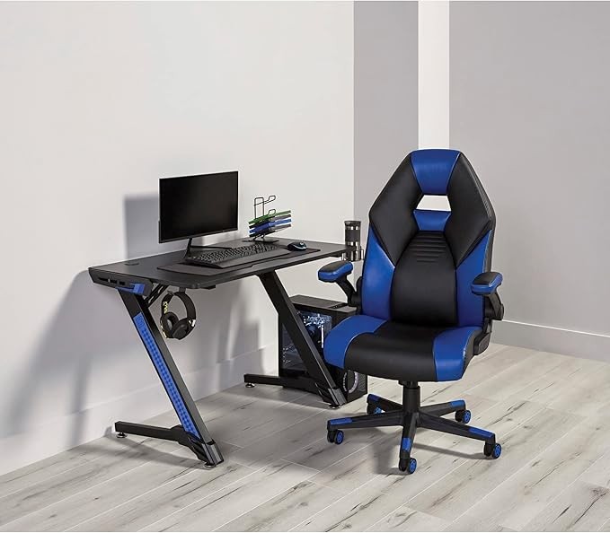 RS Gaming™ RGX Faux Leather High-Back Gaming Chair, Black/Blue, BIFMA Compliant