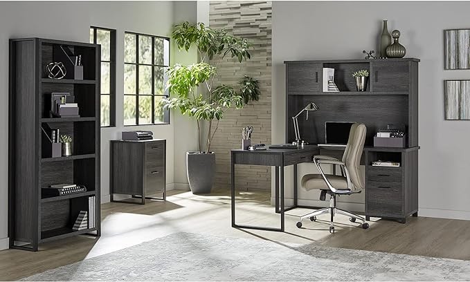 Realspace® DeJori 59" W L-Shape Corner Desk with Hutch, Charcoal