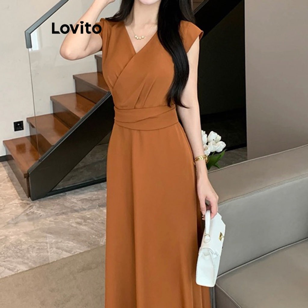 Lovito Casual Plain Zipper Dress for Women LNA19116 (Brown)