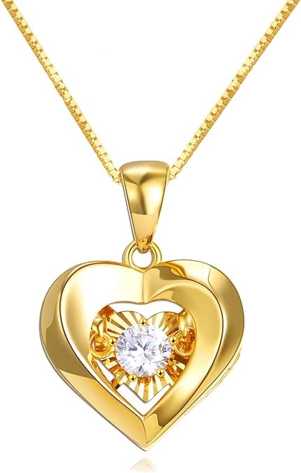 SISGEM 18k Yellow Gold Heart Necklaces for Women, Real Gold Box Chain Love Pendant, Anniversary Jewelry for Wife, Birthday Present for Mother, Gifts for Her,18"