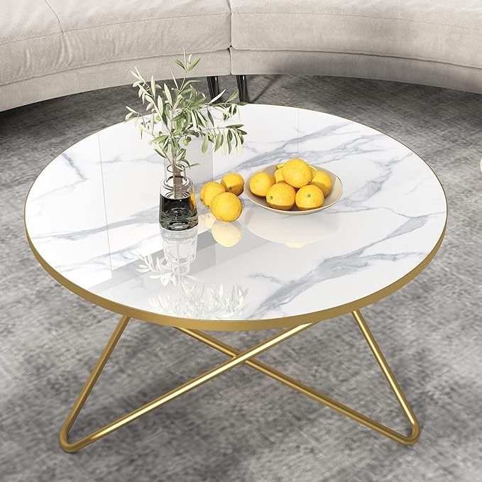 HLR Round coffee table with White Faux Marble Top