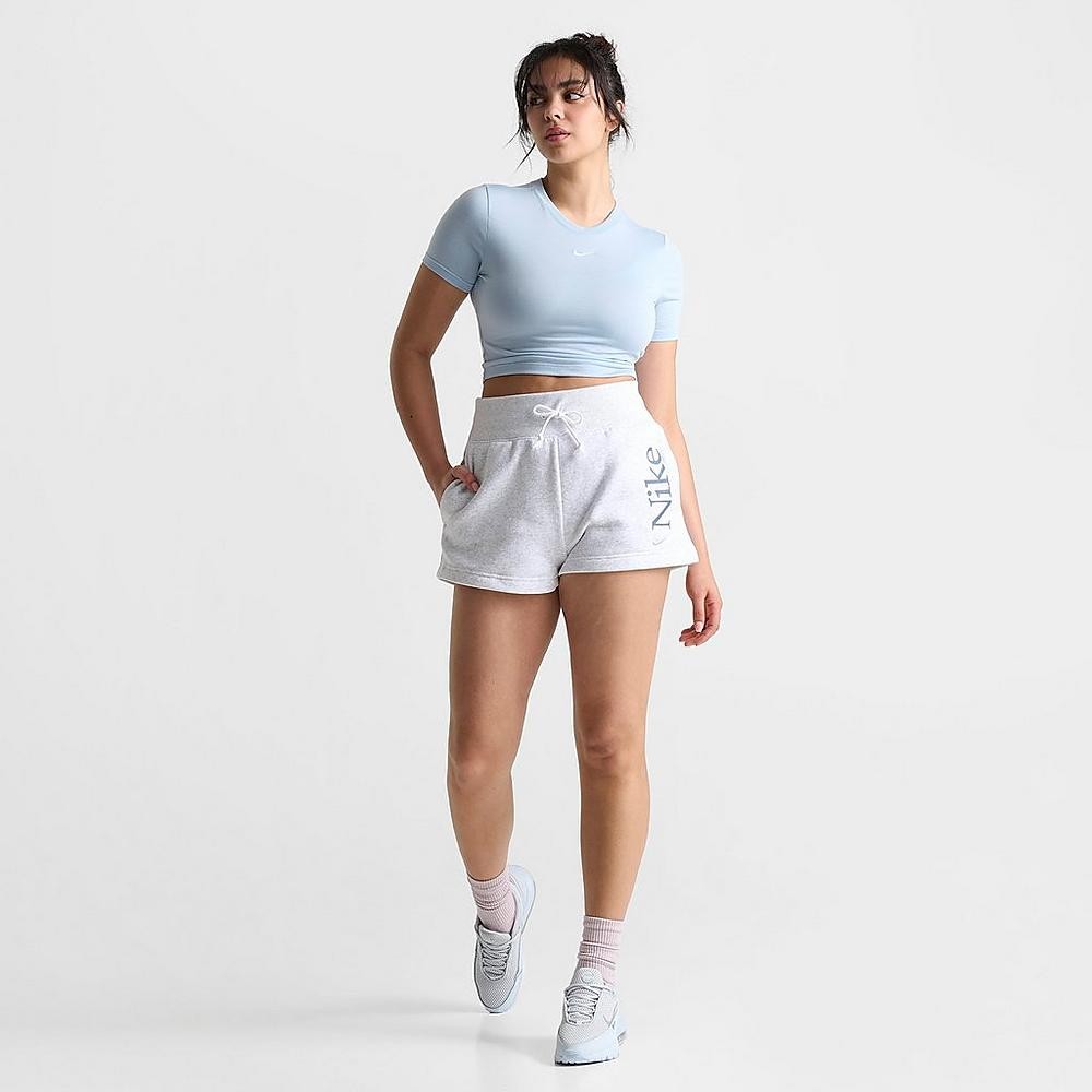 WOMEN'S NIKE SPORTSWEAR PHOENIX FLEECE HIGH-WAISTED 2" LOGO SHORTS  Birch Heather/Ashen Slate/Light Armory Blue