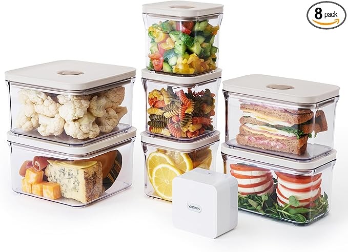 Premium Airtight Food Storage Container. Special Edition Mercury Color 8P/Set. 7pcs Container and Vacuum Sealer. Patented Double Silicone Lining, 100% Leak Proof, BPA-FREE