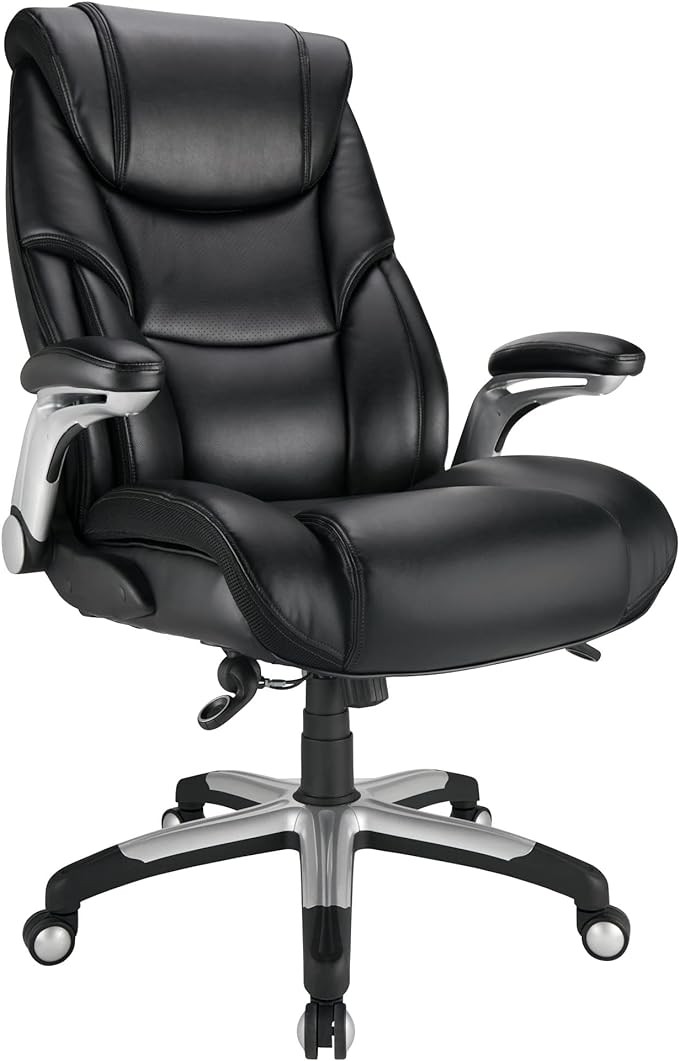 Realspace® Torval Big & Tall Bonded Leather High-Back Computer Chair, Black/Silver, BIFMA Compliant