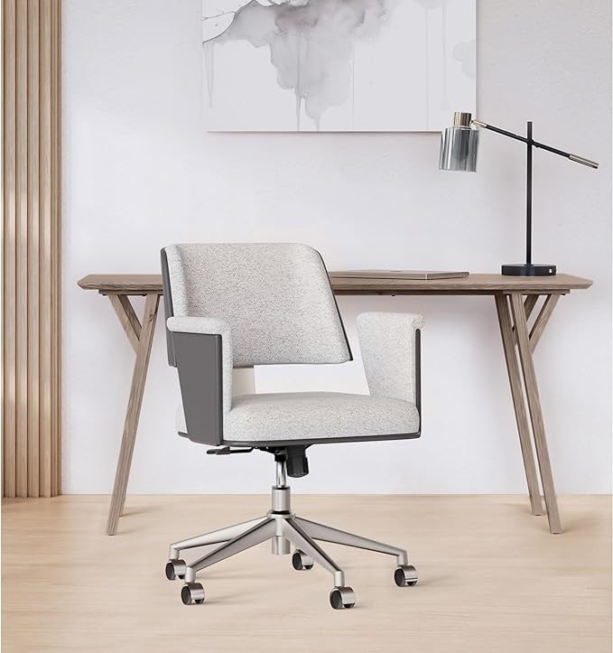 Realspace® Modern Comfort Picali Bouclé Fabric/Vegan Leather Low-Back Task Chair, White Stone/Gray/Brushed Nickel, BIFMA Compliant