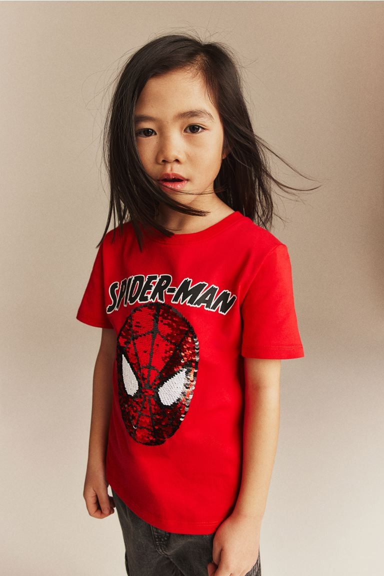 Flip-sequin T-shirt Bright red/Spider-Man