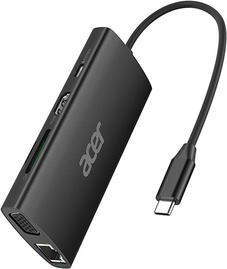 Acer USB C Hub with 4k HDMI, 9-in-1 USB C to Ethernet Adapter, 5Gbps USB-A 3.1 Docking Station, PD 100W Charging, SD Card Reader, USB to VGA Splitter for MacBook, Acer, Laptops, Surface