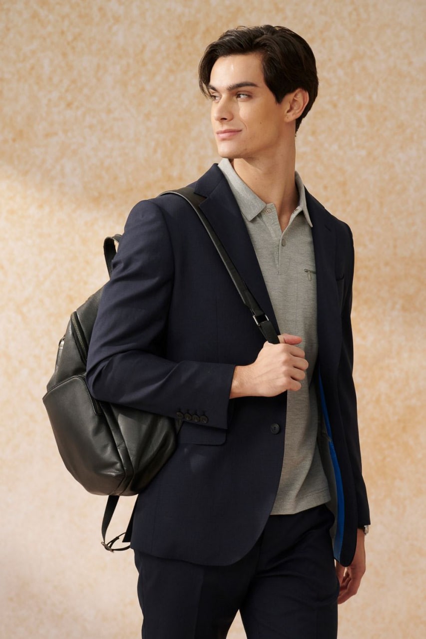 Milan series navy slim fit suit jacket