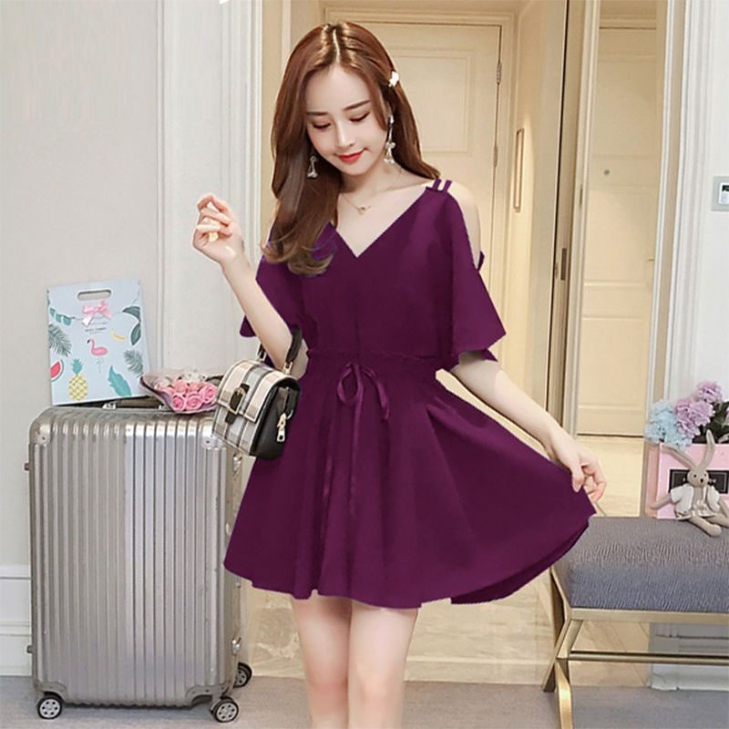 Summer New Style Plus Size Women's Off-The-Shoulder Sexy V-Neck Flesh-Covering Sling Dress Narrow