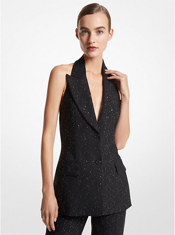 Sequined Wool Blend Halter Jacket