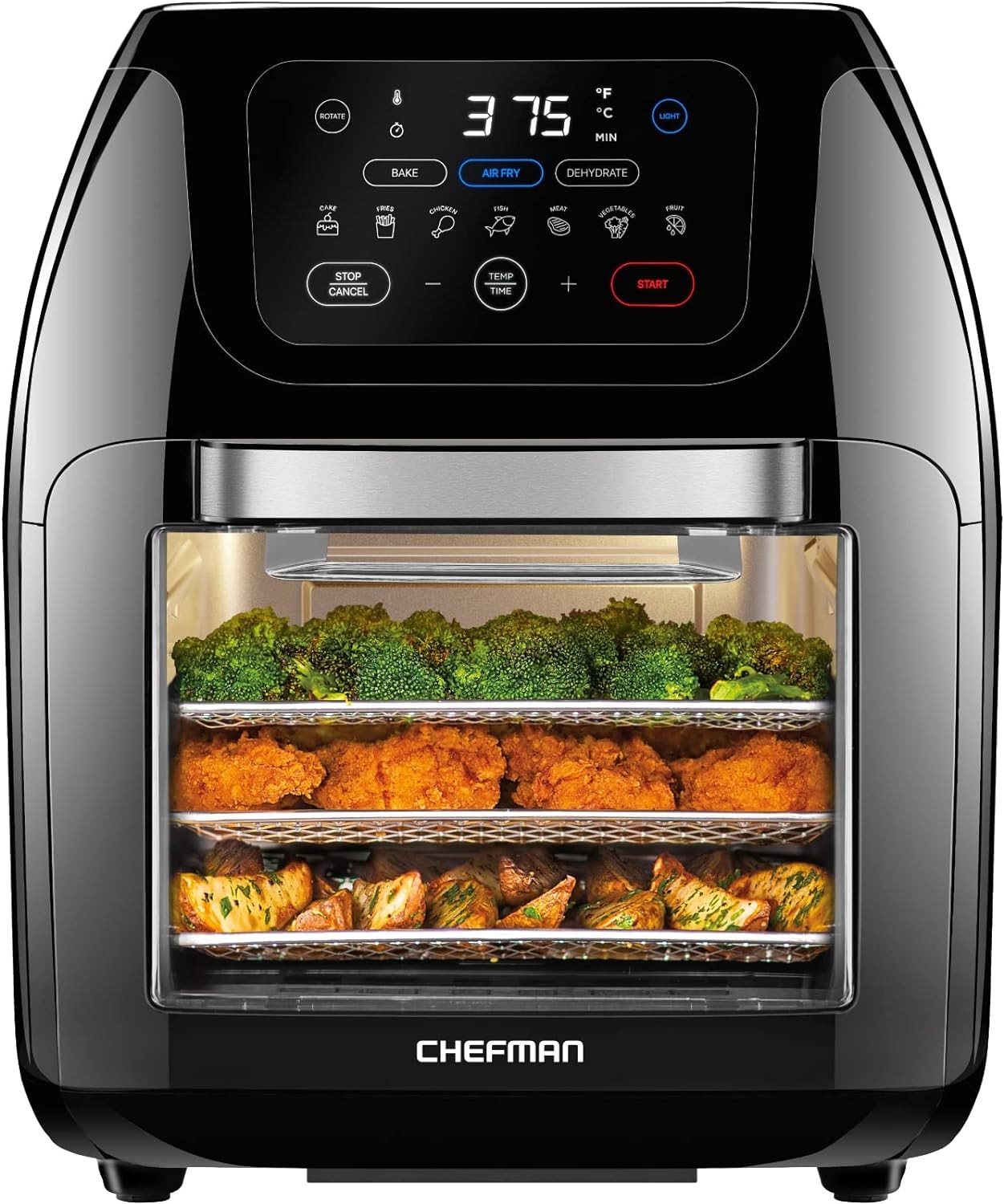 CHEFMAN Multifunctional Digital Air Fryer+ Rotisserie, Dehydrator, Convection Oven, 17 Touch Screen Presets Fry, Roast, Dehydrate, Bake, XL 10L Family Size, Auto Shutoff, Large Easy-View Window, Black