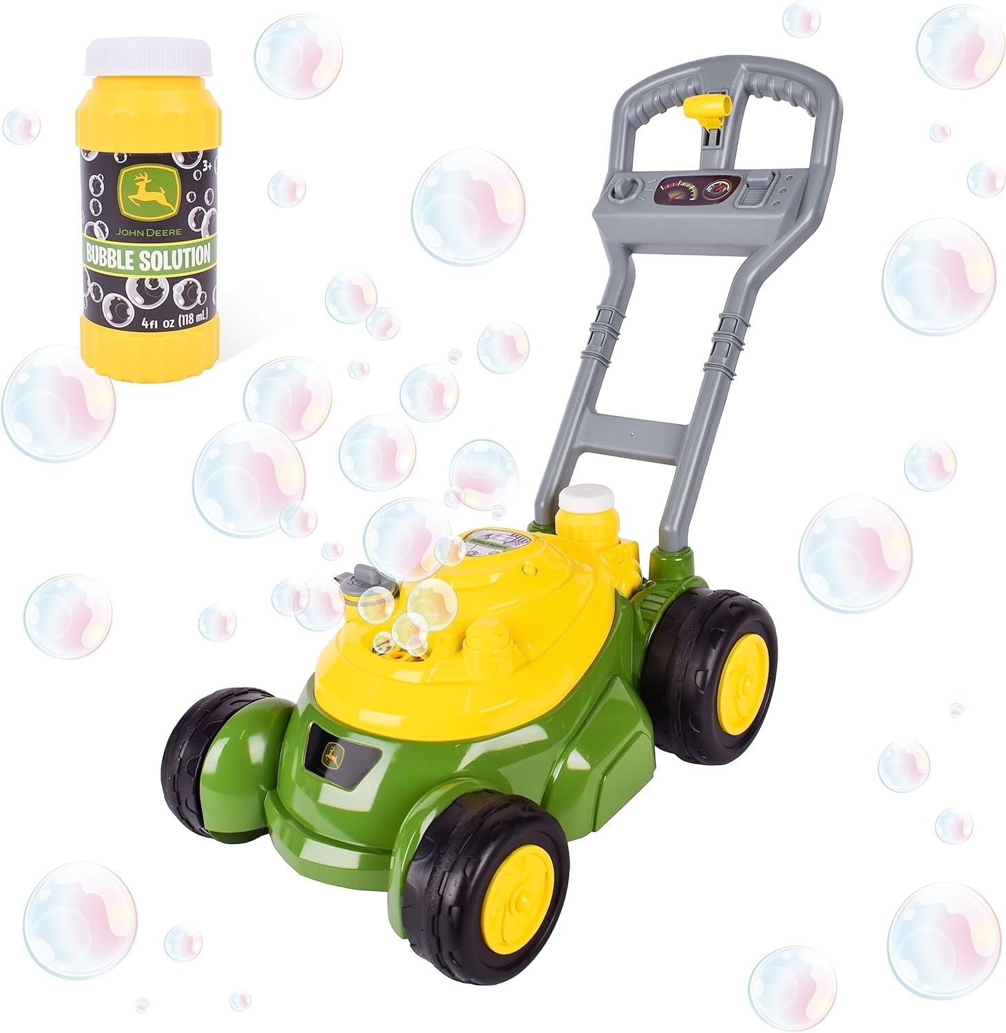 John Deere Bubble-N-Go Mower – Toy Lawn Mower with Bubble Solution | Green Automatic Bubble Machine | No Batteries Required – Sunny Days Entertainment,Green/Yellow