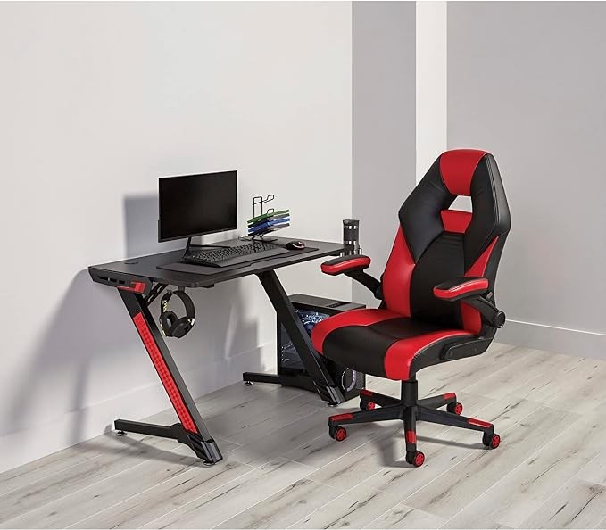 Realspace RS Gaming™ RGX Faux Leather High-Back Gaming Chair, Black/Red, BIFMA Compliant