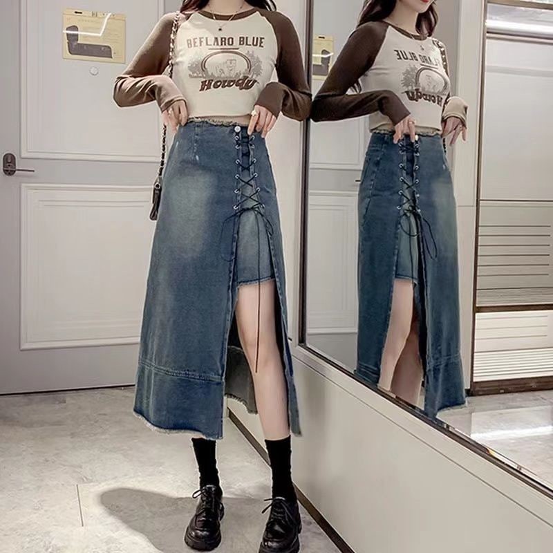 American retro hottie denim skirt for women with high waist American retro Hot Girl denim skirt women high waist Slimmer Look Design