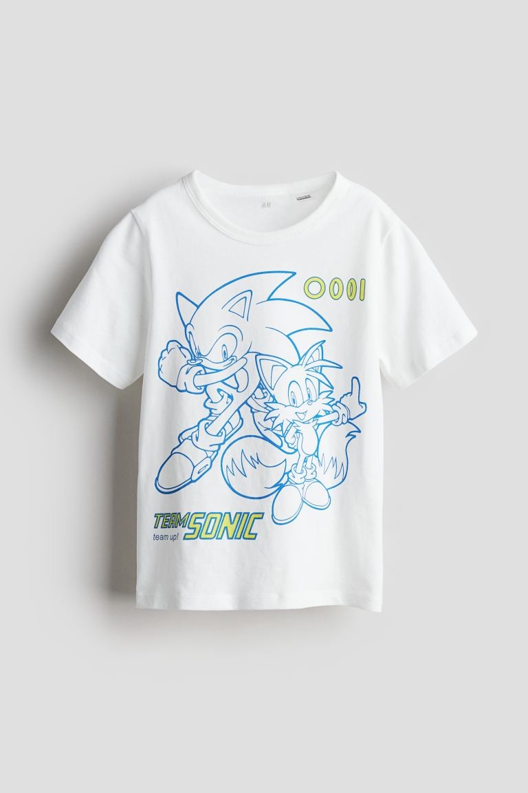 Printed Cotton T-shirt White/Sonic the Hedgehog