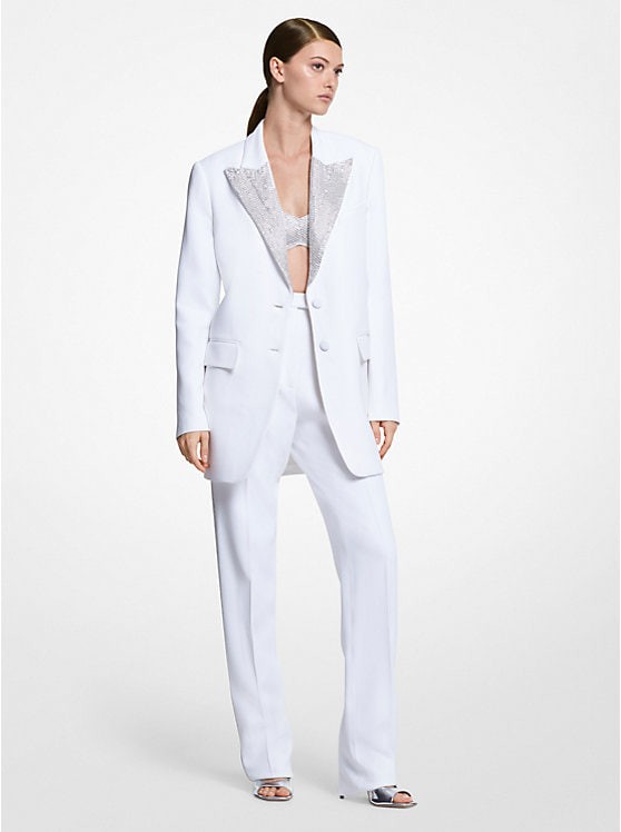 Hand-Embroidered Crystal Double Crepe Sablé Blazer