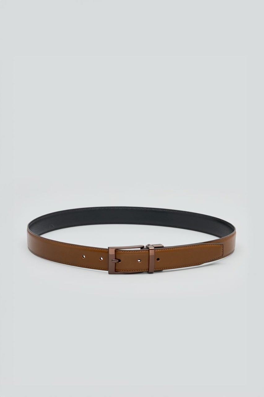 Light brown & black back buckle leather belt