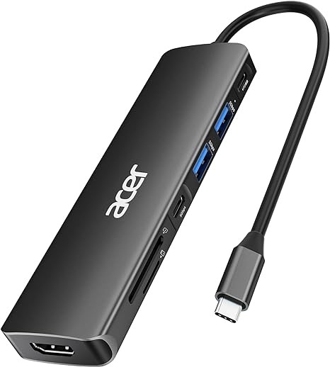 Acer USB C Hub, 7 in 1 USB C to HDMI Dock, 2 USB 3.1 GEN1 and 5Gbps Type-C Data Port, 4K HDMI Port, PD 100W Charging, SD Card Reader, for iPad Pro MacBook Pro Acer Laptops and More