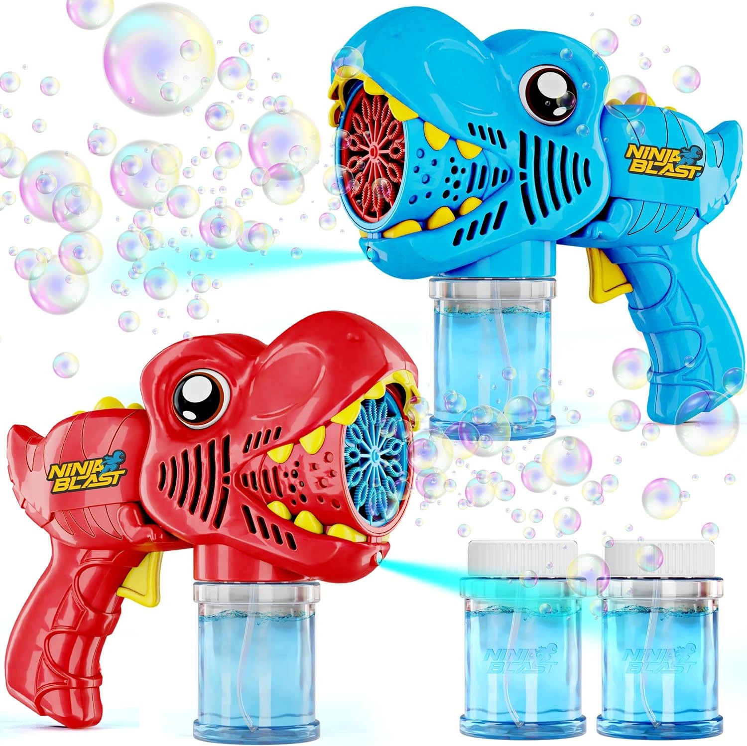 Rechargeable Dino Bubble Guns for Kids - 2 Pack - Bubbles Gun, Blaster, Blower, Maker, Machine for Boys & Girls- Cool Outdoor Toys for Toddlers - Birthday Gifts for Ages 3 4 5 6 7 8 Year Old Kid Toy