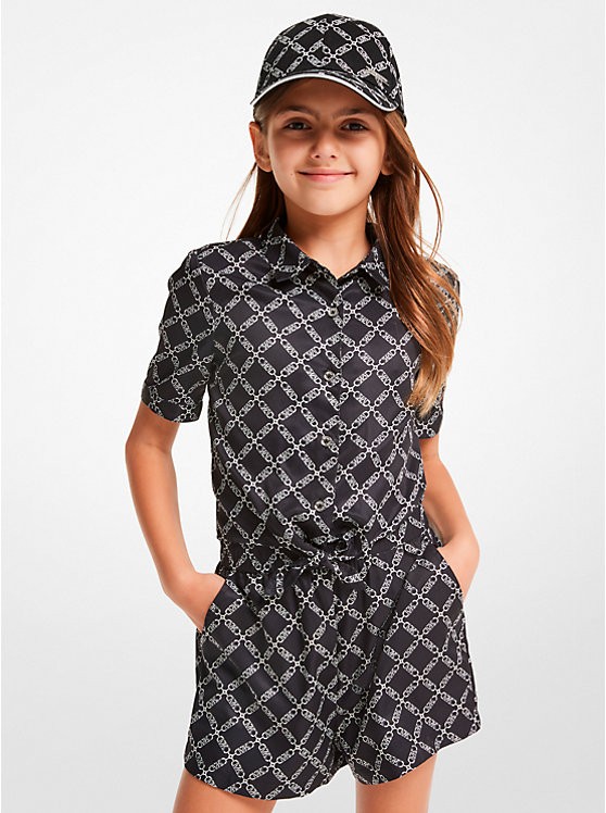 Empire Logo Print Woven Tie-Front Blouse